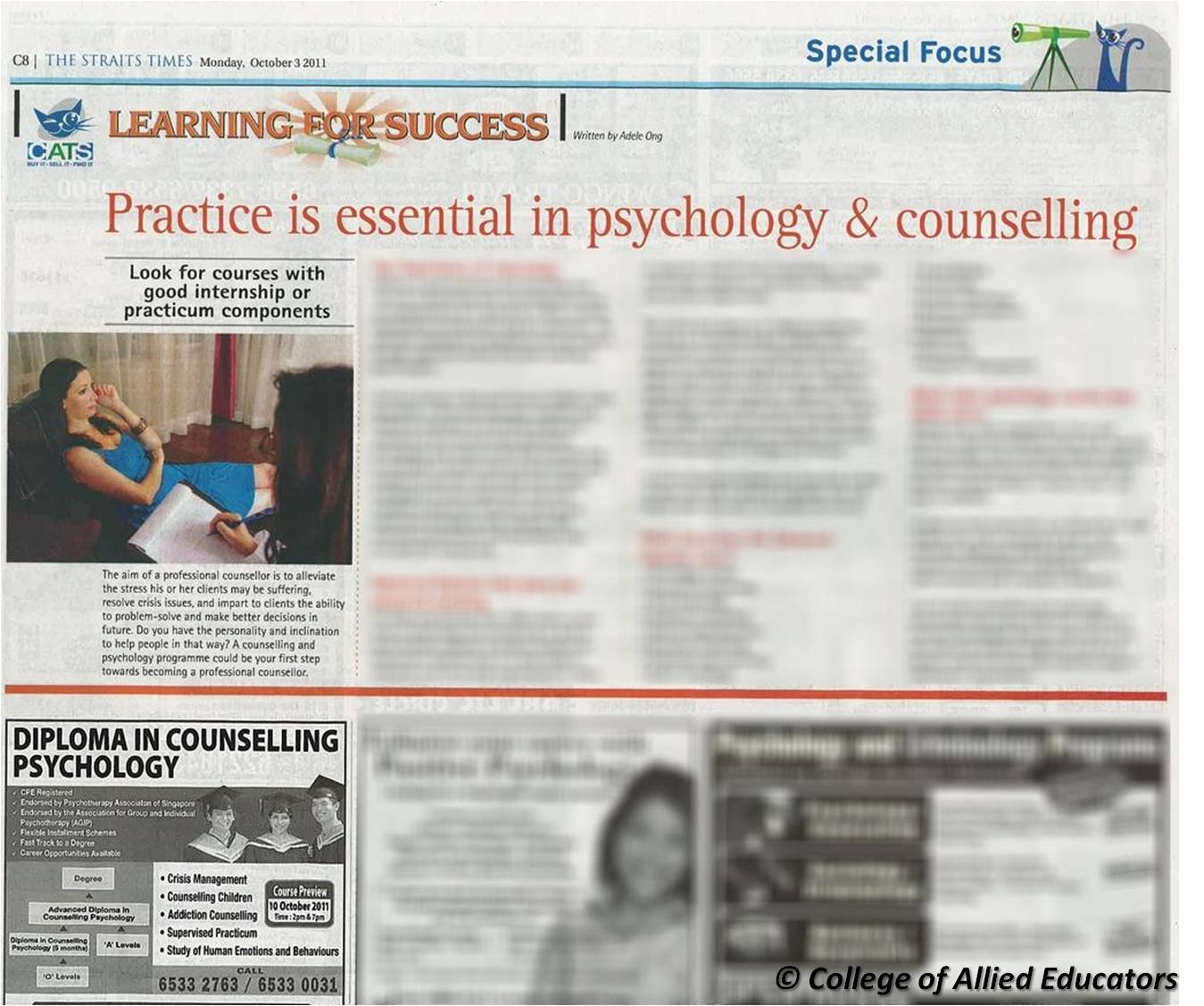 The Straits Times, Classified, Learning For Success ?3 October 2011